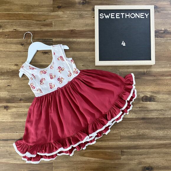 SweetHoney (Whim & Wander) OC Tiny Dancer Sleeveless Floral Dress Red Cream 4T - Picture 1 of 11
